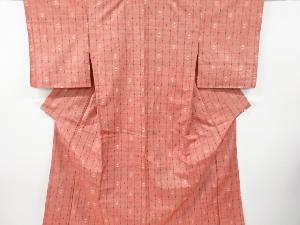 アンティーク　格子に琉球絣柄織り出し手織り節紬着物